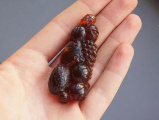 FINE Antique Chinese Qing Dynasty 19th Century Carved Amber Pendant 3