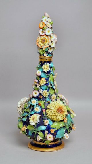 A Magnificent Large Antique Coalport Coalbrookdale Type Flower Encrusted Vase