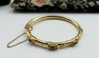 Antique Victorian 14k Gold & Garnet Bangle Bracelet