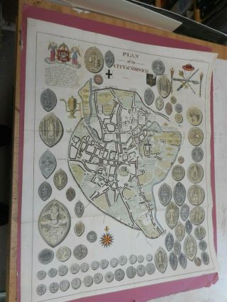 100 Large Plan Of Norwich Map By Blomefield C1739 Vgc Hand Coloured