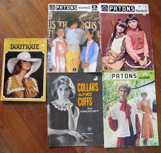 5 X Crochet Pattern Booklets 1960s Vintage Clothing Accessories