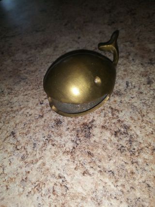 Vintage Solid Brass Whale Ashtray Mid Century Figurine