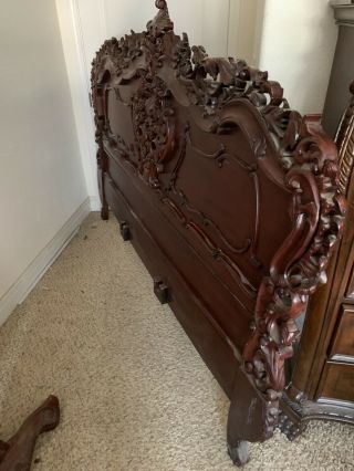 Antique King Size Headboard And Footboard Bed Set Carved Cherrywood