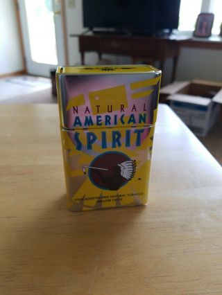 Natural American Spirit Metal Cigarette Tin Flip Top Yellow Rare Vintage