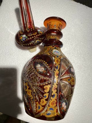 Antique Bohemian Persian Islamic Red Overlay Glass Bottle -
