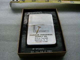 Vintage Zippo Advertising Lighter " Hammar Industrial Supply Co.  " Nashua N.  H.