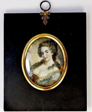 Antique French Hp Miniature Portrait,  Frame - 