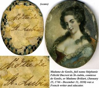 Antique French HP Miniature Portrait,  Frame - ' Naughty ' - 1700s Mme de Genlis 3