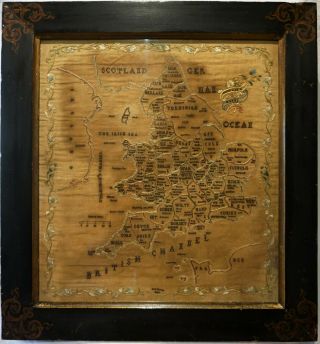 Early 19th Century " Map Of England & Wales Sampler " By Ann Vernon - 1827