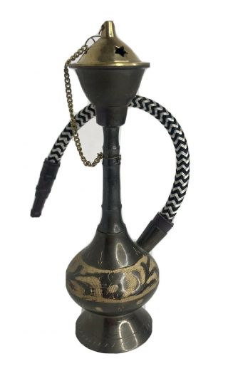 Small Etched Brass Metal Hookah Water Pipe Shisha Chica Hukka Lebanon Euc 6.  5”