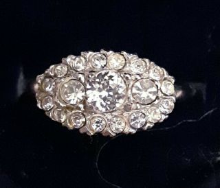True Vintage Diamond Paste Rhinestone 925 Sterling Silver Cluster Ring Size 8.  5
