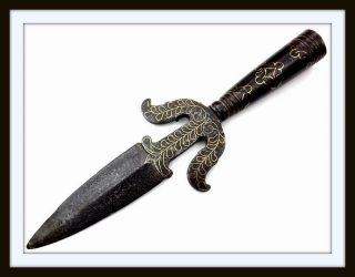 Antique 17th C.  Asian Chinese Or Sri - Lanka Gold Inlaid Spear Head (dagger Sword)