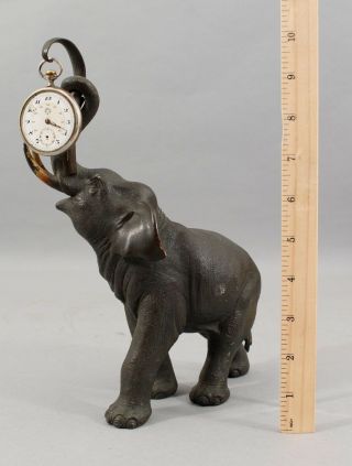 Antique Circa - 1900 Signed Japanese Bronze Elephant Pocket Watch Holder,  Nr