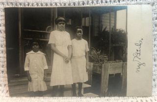 Antique 1914 RPPC Black Americana 3 African American Girls On Porch Vtg 2