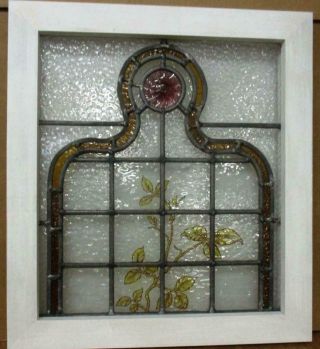 Victorian English Leaded Stained Glass Window Hand Painted Vines 18.  5 