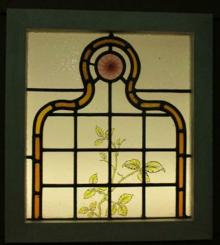 VICTORIAN ENGLISH LEADED STAINED GLASS WINDOW Hand Painted Vines 18.  5 ' x 20.  25 