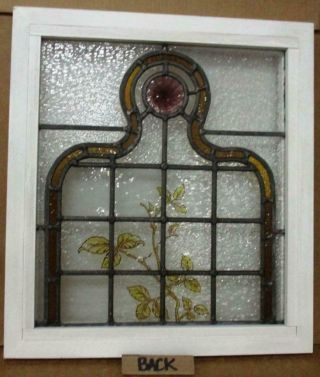 VICTORIAN ENGLISH LEADED STAINED GLASS WINDOW Hand Painted Vines 18.  5 ' x 20.  25 
