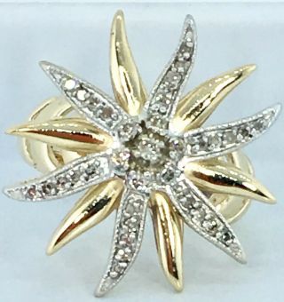 Antique Natural Diamond Starburst Right Hand Ring Solid 14k Yellow Gold