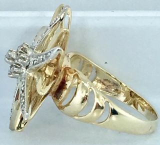 antique NATURAL DIAMOND starburst right hand ring SOLID 14k yellow GOLD 2