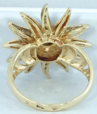 antique NATURAL DIAMOND starburst right hand ring SOLID 14k yellow GOLD 3