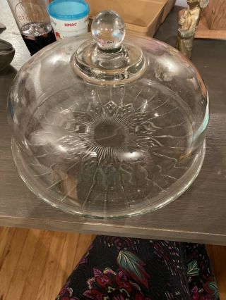 Vintage Clear Glass 12 " Cake Plate With Heavy Dome Cover On Base