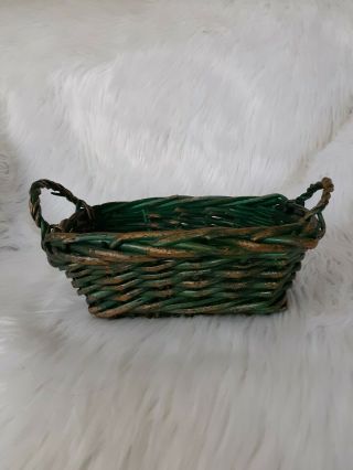 Vintage Green Gold Rustic Wicker Basket With Handles (rectangular Shaped)