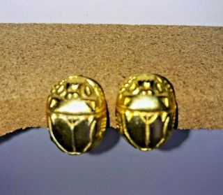 Vintage Kenneth Lane Egyptian Scarab Clip On Earrings Gold Tone Signed