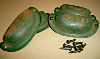 5 Antique Vintage File Cabinet,  Bin Pull Cup Handles Utility Pulls,  Green
