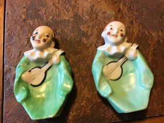 2 Vintage Mid Century Perriout Ashtrays: Clown Playing Guitar: No Chips