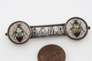 Antique Victorian Italian Silver Scarab Micro Mosaic Roma Souvenir Brooch C1880