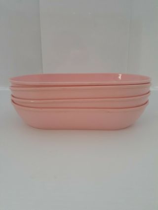 Set Of 4 Vtg Retro Melamine Melmac Pink Oval Serving Bowls