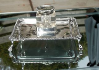 Stunning Edwardian Sydney & Co Solid Silver Ink Stand & Ink Well With Pen Rest