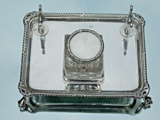 STUNNING EDWARDIAN Sydney & Co SOLID SILVER INK STAND & INK WELL WITH PEN REST 2