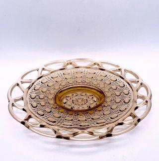 Vintage Imperial Depression Glass Cane & Button Lace Edge Candy Dish Plate 7.  5”w