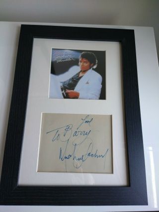 Michael Jackson Autograph Signed Page Framed With Thriller Cd Cover