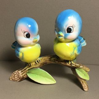 Vintage Norcrest Ceramic Bluebird Pair On Branch Figurine Japan