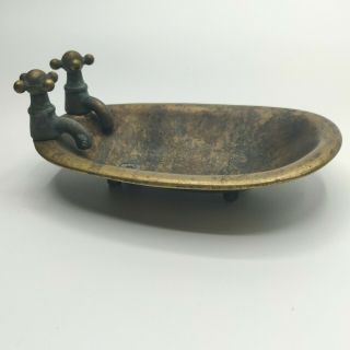 Vintage Solid Brass Tub Footed Bathtub Soap Dish Sponge Holder Dollhouse Tub 2