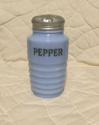 Vintage Jeanette Beehive Delphite Blue Milk Glass Pepper Shaker