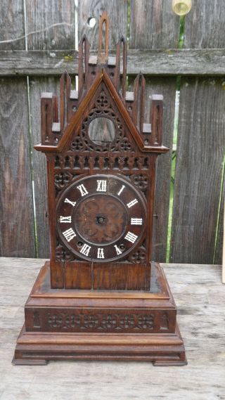 Antique Beha Style German Black Forest Carved Shelf Cuckoo Clock Key Wind