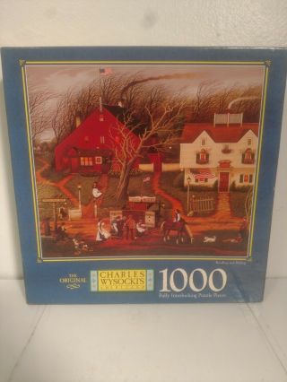 Vintage Mb 1000pc Charles Wysocki Puzzle Reading & Riding 1997 Complete