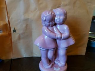 Vintage Shawnee Boy And Girl Valentine Planter Vase - Pink