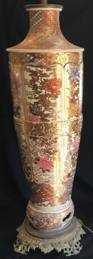 Monumental Huge 42” Tall Antique Meiji Japanese Satsuma Large Japanese Vase Lamp