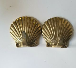 Vintage Brass Clam Seashell Towel Hooks