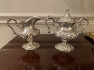 Stieff (rose Pattern) Sterling Silver Creamer And Sugar Bowl (hand Chased)