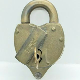 Vintage Wilson Bohannan Heart Shape Brass Padlock W/ Key,  Antique Lock