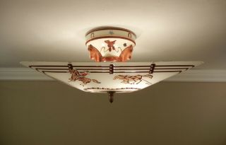 Vintage 1940s Western Ceiling Light Fixture Glass Porcelain Sears Harmony House