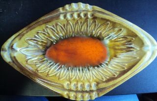 Vintage Mid Century Modern Ceramic Tan,  Brown,  Orange Flower Ashtray Calif.  Usa