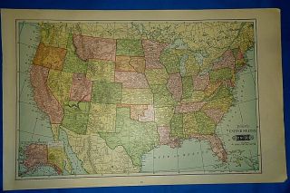 Vintage 1901 Tunison Atlas Map United States Of America Old & Authentic