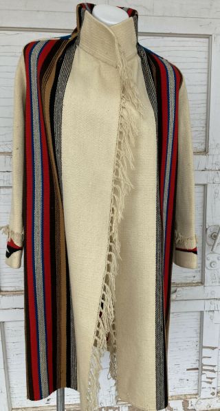 Vintage 30 ' s Ortega ' s Hand Woven Wool Chimayo Blanket / Rug Jacket Coat Duster 2
