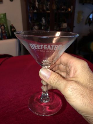 Vintage Beefeater London Dry Gin Martini Glass Etched & Cut Stem 6” H